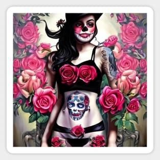 Tattooed Goth Pin Up Girl with Roses Magnet